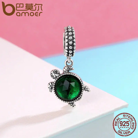 BAMOER 100% 925 Sterling Silver Turtle's Adventure Tortoise Pendant Charms fit Women Charm Bracelets Necklace DIY Jewelry SCC281