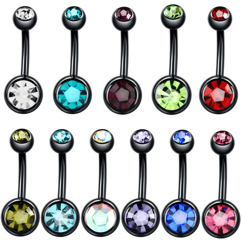 1Pc Surgical Black Belly Rings Fashion Women Body Piercing Jewelry Belly Button Rings Navel Rings Crystal Body Jewelry 14G