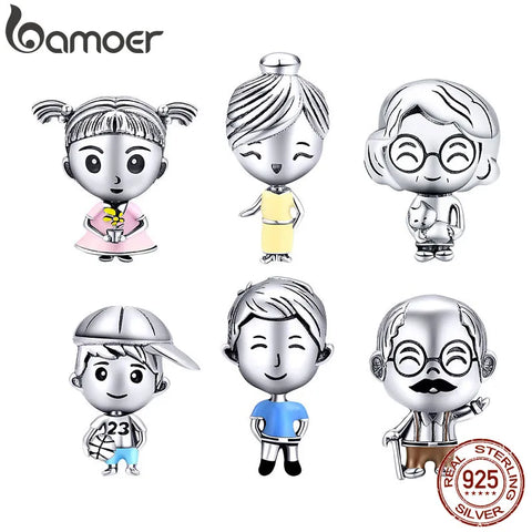 bamoer 6 styles Family Collection Metal Beads 925 Sterling Silver Charm fit Original Bracelet Fashion DIY Jewelry BSC177