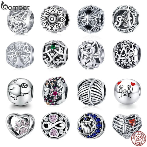 bamoer 925 Sterling Silver Metal Round Beads for Women Jewelry Making Vine Charm fit Original Bracelet DIY Jewelry BSC256