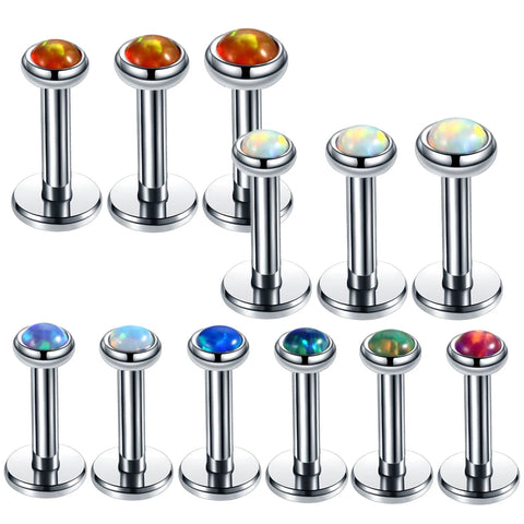 3Pcs/set Stainless Steel Internally Thread Opal Stone Labret Stud Lip Ring Ear Stud Helix Tragus Earring Body Piercing Jewelry