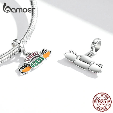 Bamoer 925 Sterling Silver Friends Series Central Perk Pendant Cat Paw Charm Bottle Bead Coconut Tree Bead for Bracelet Bangle