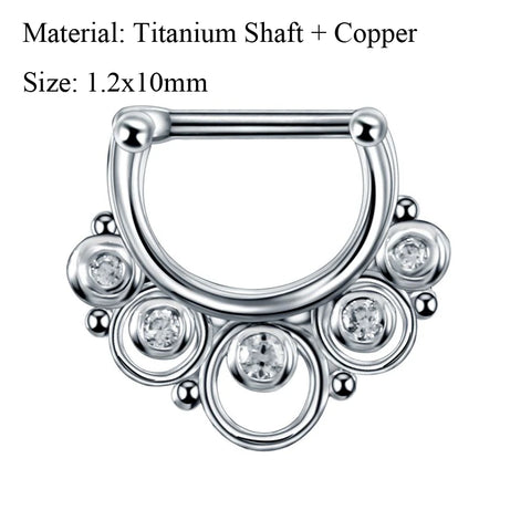 1Pc Tribal Fan Nose Septum Clicker Piercing Rings 16G CZ Flower Ear Septums Helix Tragus Sexy Body Piercings Jewelry