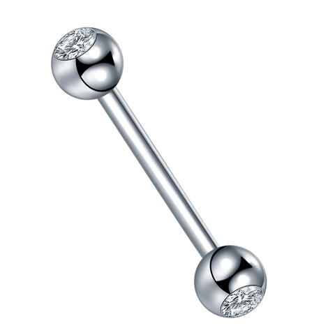 1Pc Stainless Steel Straight Barbell Tongue Rings Crystal Ear Studs Externally Threaded Tongue Studs Body Piercing Jewelry