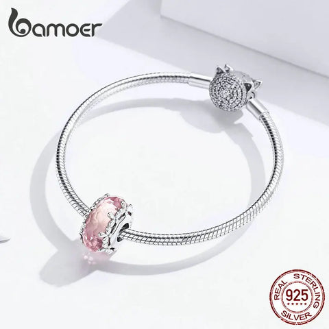 bamoer Cutting Murano Beads for Women Charm Bracelet or Bangle Genuine 925 Sterling Silver Flower Charm Fashion Jewelry SCC1282