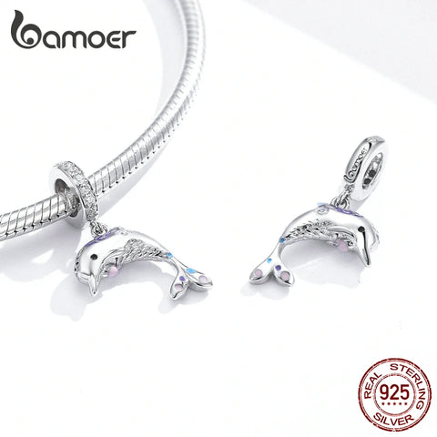 bamoer Silver 925 Dolpin Animal Mermaid Pendant Charm for Jewelry Making Fit Bracelet  Necklace Sterling Silver BSC159