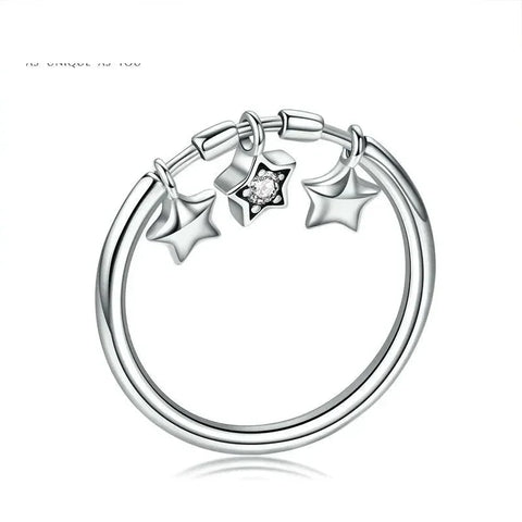 BAMOER 100% 925 Sterling Silver Fashion Sparkling Dangle Star Finger Rings for Women Wedding Engagement Ring Jewelry SCR406