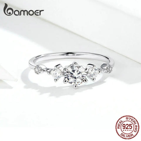 bamoer Dazzling Sparkling Engagement Finger Rings for Women Solid Silver 925 Jewelry Wedding Statement Female Bijoux SCR568