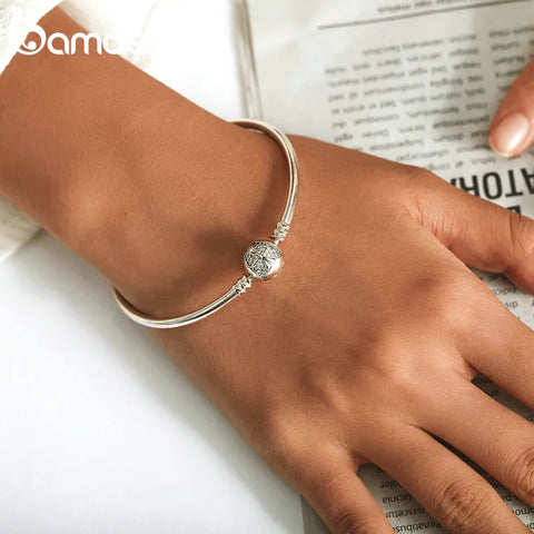 bamoer New Arrival Authentic 925 Sterling Silver Dazzling Butterfly Simple Basic Bangle Bracelet for Women Silver Jewelry Gift