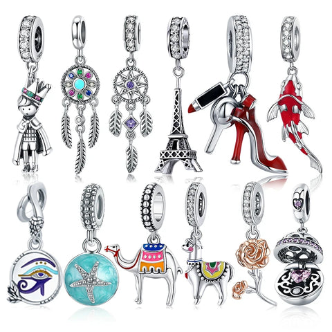 bamoer 925 Sterling Silver Zircon Heart-shaped Hanging Bear Air Balloon Bead Fit 3mm Bracelets Charm Dangle DIY Jewelry