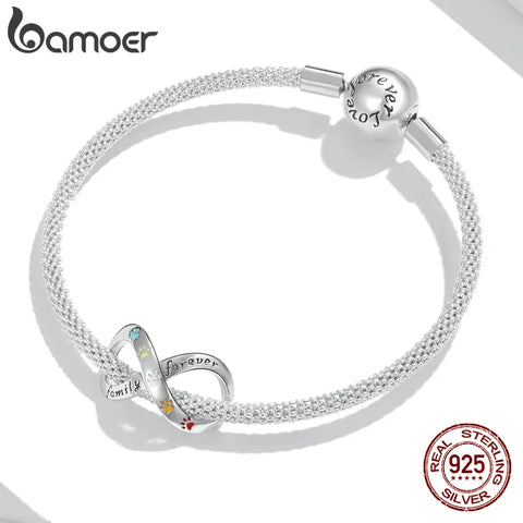 bamoer Claw Charm Family Forever 925 Sterling Silver Infinite Love Charm for Original Bracelet Bangle Fashion Jewelry SCC1849