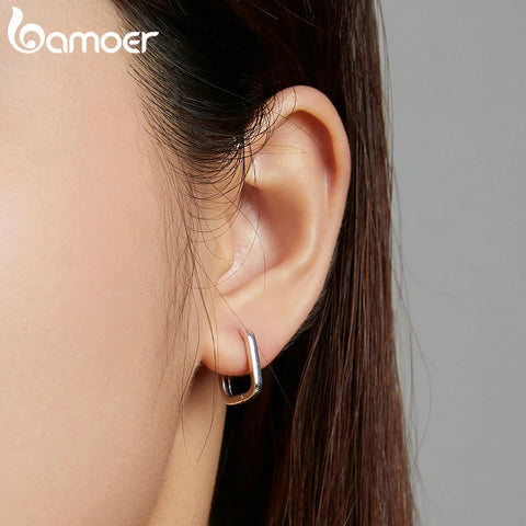 bamoer Silver Square buckle Earrings 925 Sterling Silver Classic French Earring for Women Party Wedding Fine Jewelry BSE478