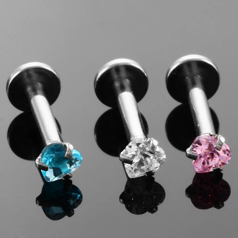 4Pcs/lot Stainless Steel Crystal Labret Stud Lip Rings Piercing Ear Tragus Cartilage Bar Rings Stud Piercing Body Jewelry