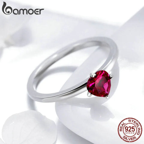 BAMOER Authentic 100% 925 Sterling Silver Ring Love Heart Ring Original Wedding Jewelry Gift For Women SCR389