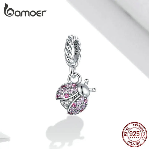 bamoer Ladybug 925 Sterling Silver CZ Zircon Pendant Charm fit Original Bracelet Fine Jewelry DIY Accessories SCX125