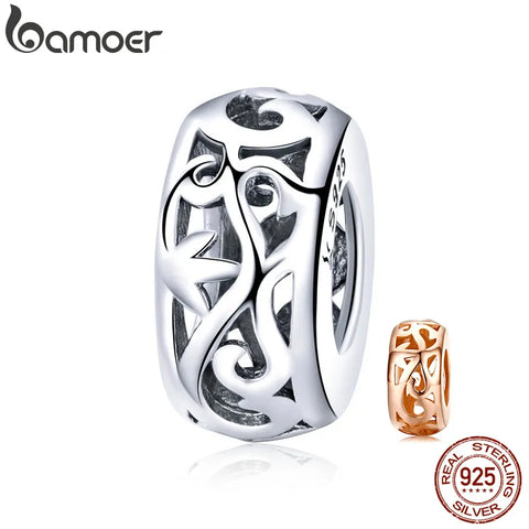 BAMOER Genuine 925 Sterling Silver Retro Curling Grass Pattern Beads fit Bracelets & Necklace DIY Accessories Jewelry SCC716