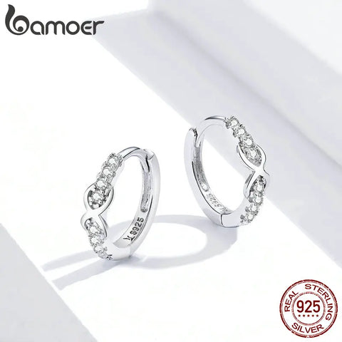 bamoer 100% Pure 925 Sterling Silver Jewelry Infinite Love Hoop Earrings for Women Luxury Engagement Statement Jewelry SCE872