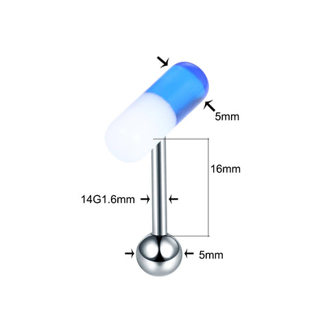 70Pcs/set Mix Color Capsule Tongue Rings Acrylic Pill Tongue Piercing Surgical Steel Tongue Ring Bars Barbell Piercing 14G