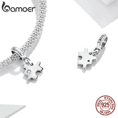 bamoer 925 Sterling Silver Stylish Puzzle Charm Love Bead Pendant for Original Bracelet Bangle Women DIY Fashion Jewelry SCX133
