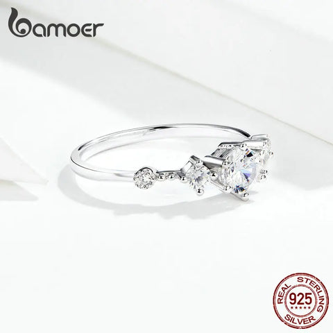 bamoer Dazzling Sparkling Engagement Finger Rings for Women Solid Silver 925 Jewelry Wedding Statement Female Bijoux SCR568