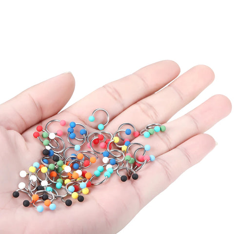 50Pcs/set Acrylic Ball Horseshoe Nose Ring Surgical Steel Barbell Nipple Hoops Nose Septum Eyebrow Ear Piercing Body Jewelry 16G