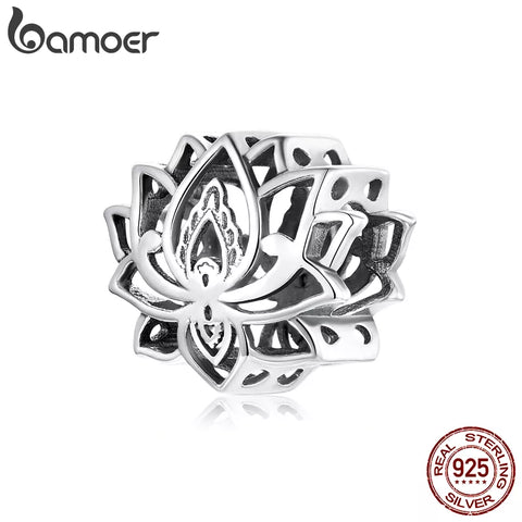 bamoer 925 sterling silver Blooming Lotus Metal Charm fit Original Silver Bracelet Bangle girls DIY Jewelry beads gifts SCC1724