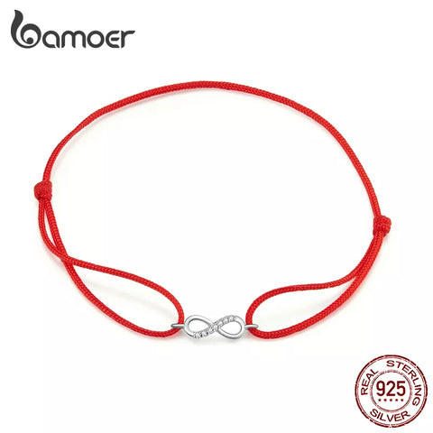bamoer Infinity Simple Red Rope Friendship Bracelet 925 Sterling Silver Fashion jewelry Girl Gifts 2020 New Design SCB176