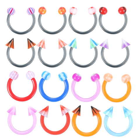 60Pcs/set Acrylic Ball Cone Spike Horseshoe Circular Septum Nose Ring Nipple Hoops Nose Septum Eyebrow Ear Piercing Body Jewelry