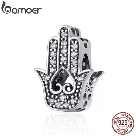 BAMOER Authentic 925 Sterling Silver Good Luck Hand Of Fatima Charms fit Women Bracelets & Necklaces DIY Silver jewelry SCC225