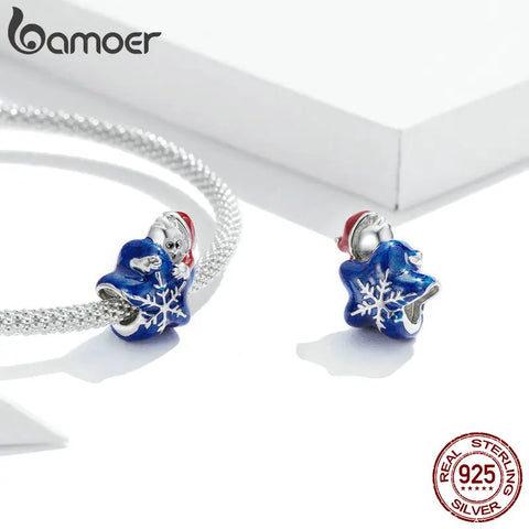 bamoer 925 Sterling Silver Cute Snowman Beads Christmas Tree Pendants Snowflake Charms Fit Women Bracelet & Bangle Party Gift