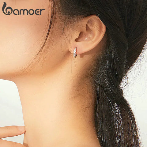 bamoer 100% Pure 925 Sterling Silver Jewelry Infinite Love Hoop Earrings for Women Luxury Engagement Statement Jewelry SCE872