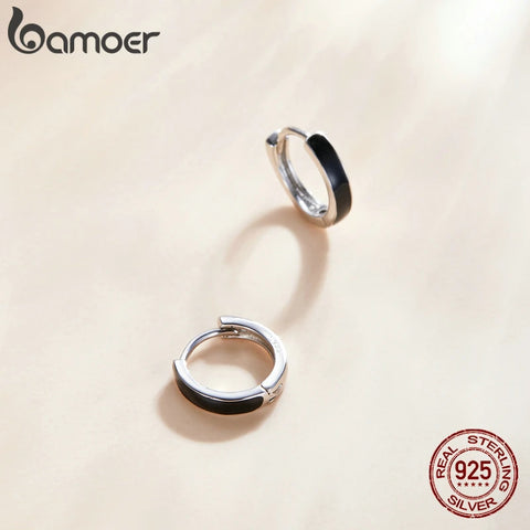Bamoer New Trendy 925 Sterling Silver Simple Klein Blue Ear Buckles for Women Classic Hoop Earrings Fine Jewelry Party Gift
