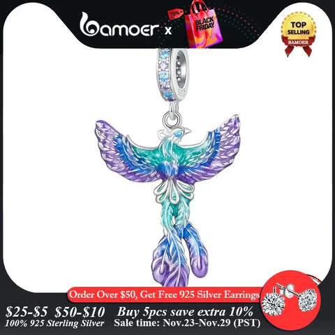 BAMOER 925 Sterling Silver Phoenix Beads Dangle Charm Fit Original Bracelets Women DIY Jewelry Accessories BSC880