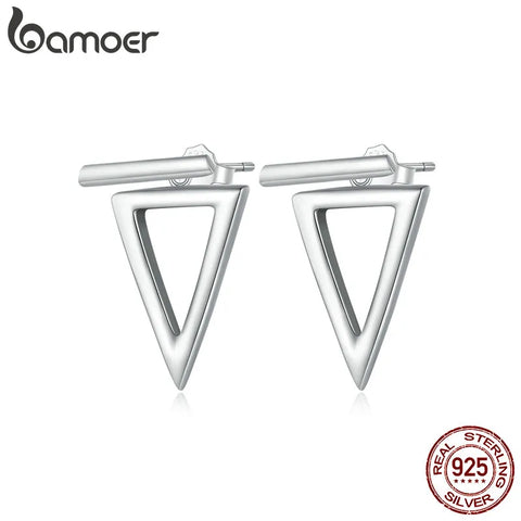 Bamoer 925 Sterling Silver Minimalist Triangle Stud Earrings Geometric Detachable Earrings for Women Simple Fine Jewelry Gift