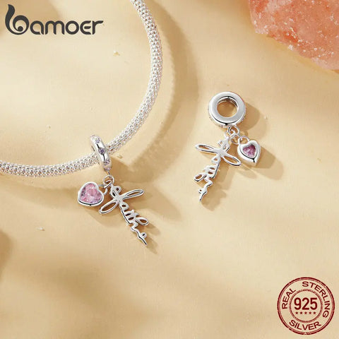 BAMOER Faith Charm 925 Sterling Silver Cross Pendant Heart CZ Initial Pendant fit Charm Bracelet Christmas Jewelry Gifts