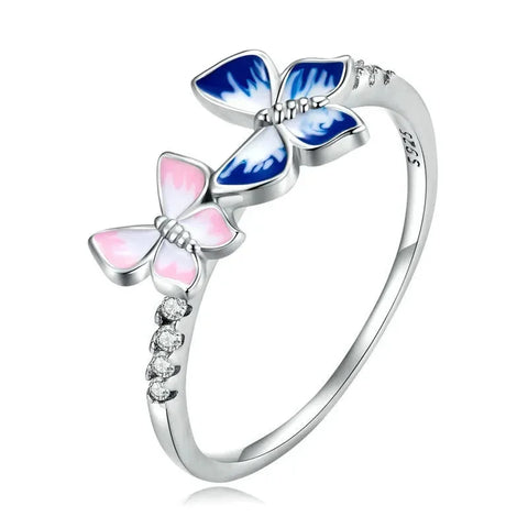 BAMOER 925 Sterling Silver Butterfly Band Adjustable Ring with CZ Trendy Jewelry Gifts for Women