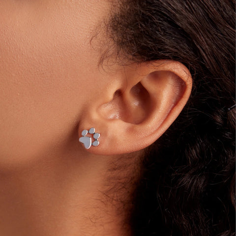 BAMOER 925 Sterling Silver Animal Paw Dog Cat Footprints Stud Earrings for Women Valentine's Day Gift SCE407