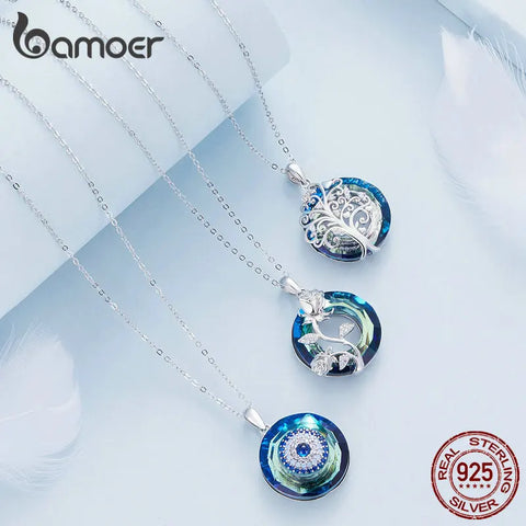 Bamoer 925 Sterling Silver Angel Ring Devil's Eye Pendant Necklace Tree of Life Neck Chain for Women Platinum Plated Jewelry