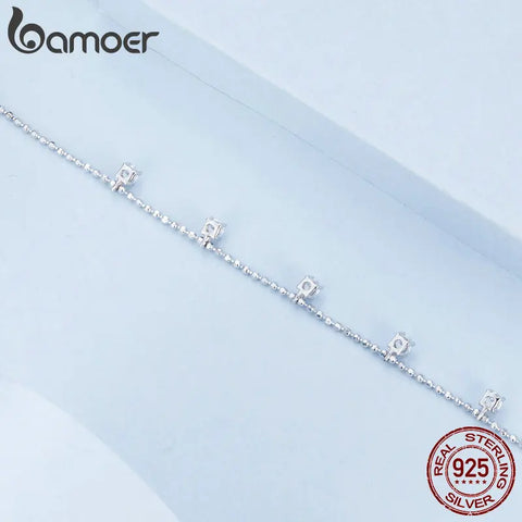 BAMOER 925 Sterling Silver Sparkling Zircon Pendant Bracelet Beads Chain Link for Women Anniversary Birthday Gift Fine Jewelry