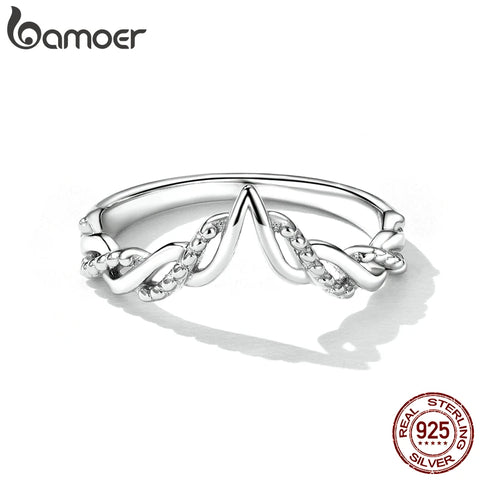 Bamoer Fashion V-shaped Ring for Women 925 Sterling Silver Simple Geometric Trendy Ring for Girl Wedding Gift Fine Jewelry
