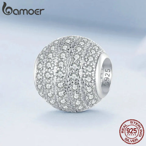 Bamoer 925 Sterling Silver Full-inlay Lucky Round Beads Pave Setting CZ Charms for Women Bracelet and Bangle DIY Fine Jewelry