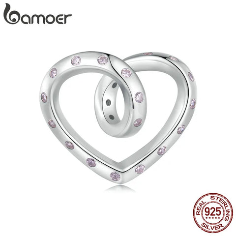 Bamoer 925 Sterling Silver Twisted Heart Charms Infinite Love Beads for Women Bracelet & Bangle DIY Fine Jewelry