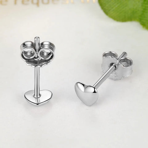 BAMOER 100% 925 Sterling Silver Petite Plain Hearts Stud Earrings for Women Silver Small Earrings Fine Jewelry brincos PAS441