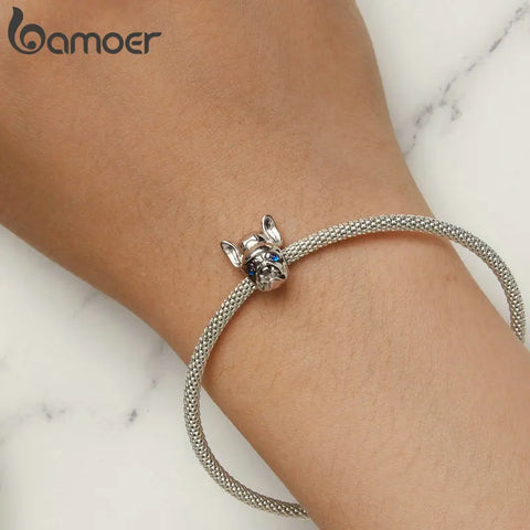 Bamoer 925 Sterling Silver French Dog Beads Cute Dog Charms for Women Girls Bracelet & Bangle DIY Fine Jewelry
