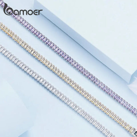 Bamoer Authentic Shining Square Zircon Bracelet Plated Platinum for Women Gift Exquisite Fashion Jewelry YIB055