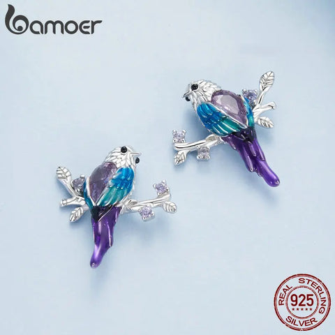 BAMOER Bird Earrings for Women 925 Sterling Silver Cute Animal Dangle Stud Earrings Jewelry Gifts for her