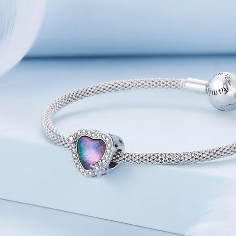 Bamoer 925 Sterling Silver Snake Pendant Charm Shiny Heart Beads fit Women Original Bracelet & Bangle DIY Fine Jewelry