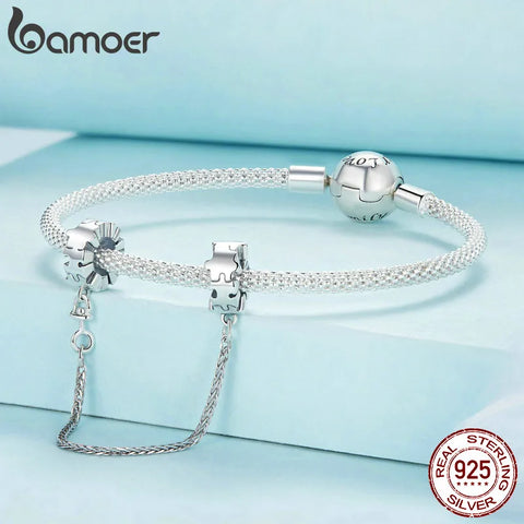 Bamoer 925 Sterling Silver Jigsaws Safty Chain for Women Bracelet Necklace DIY  Accessories