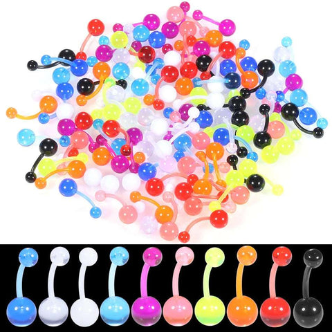 100Pcs/set Acrylic Belly Button Rings Women's Fashion Navel Barbell Rings Punk Style Navel Piercing Ombligo Body Jewelry 14G