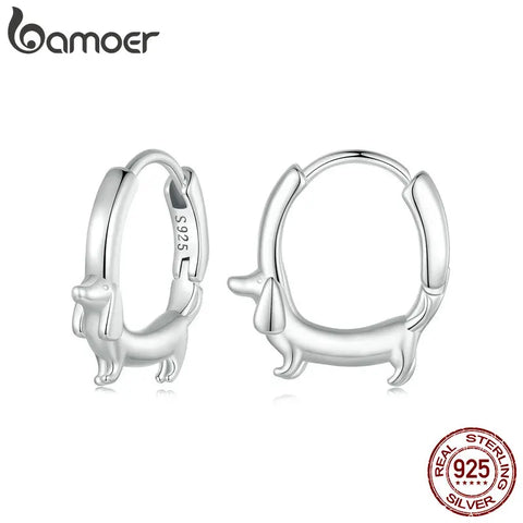 BAMOER Dachshund Hoop Earrings for Women 925 Sterli Sterling Silver Animal Huggie Hoop Earrings Jewelry Gifts for Sensitive Ears